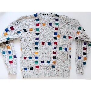 Vintage Boston Traders Mens Large Cotton Cable Knit Confetti Multi Color Sweater